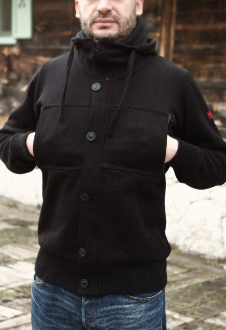 black woolen cardigan